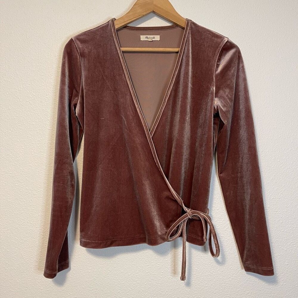 Madewell Velvet Ballet Wrap Top Warm Ash Size Small